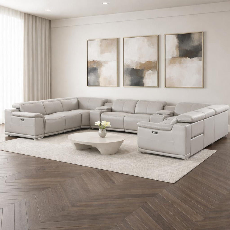 Leather Modular U Shaped Ten Piece Corner Sectional With Console - Ash / Gray