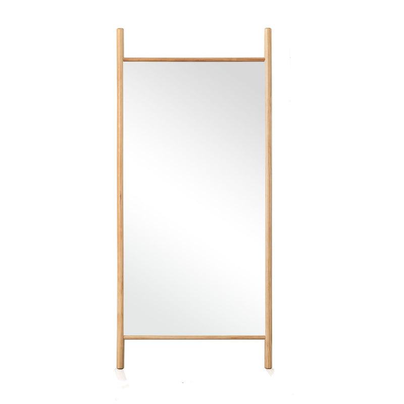 71" Solid Wood Ladder Leaning Framed Full Length Mirror - Natural