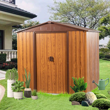 Load image into Gallery viewer, Metal Storage Shed Appealing Horizontal Siding In Woodgrain With Coffee Trim To Complement - Light Brown
