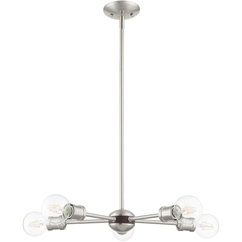 11" Five Light Dimmable Chandelier With Shades - Nickel