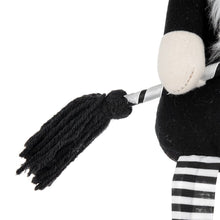 Load image into Gallery viewer, Sitting Gnome With Broomstick &amp; Long Legs, For Halloween Decor - Black White
