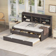 Load image into Gallery viewer, Captain Bed With Built In Bookshelves, 3 Storage Drawers, And Trundle
