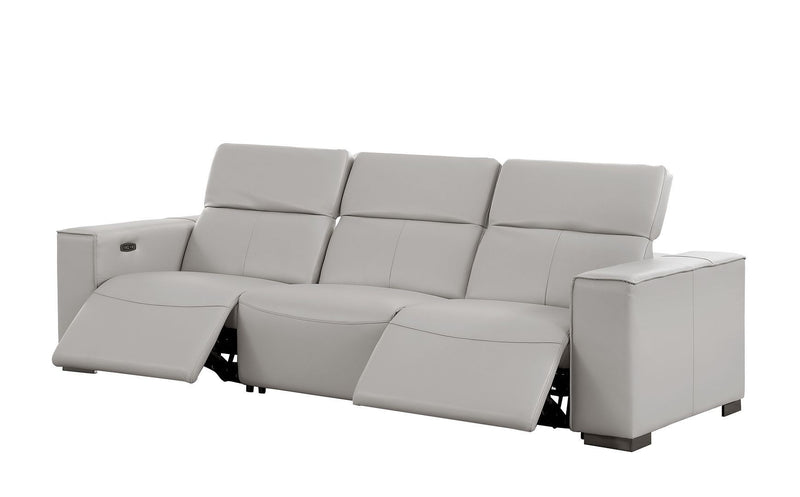 Top Grain Leather Reclining Metal USB Sofa (720303) - Light Gray