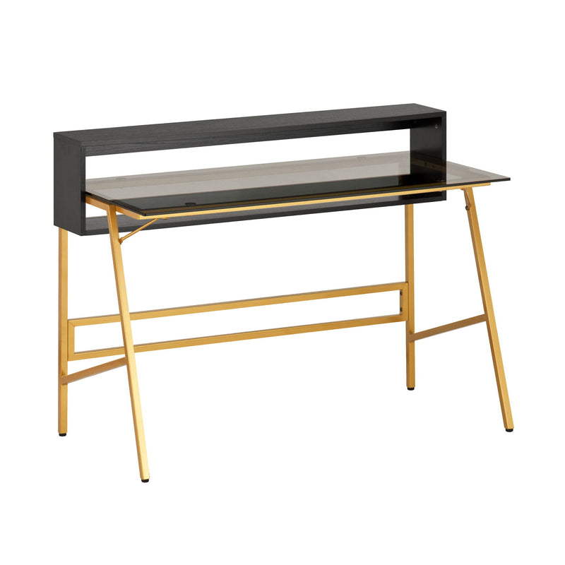 Stainless Trestle Writing Desk - Smoky / Black / Gold