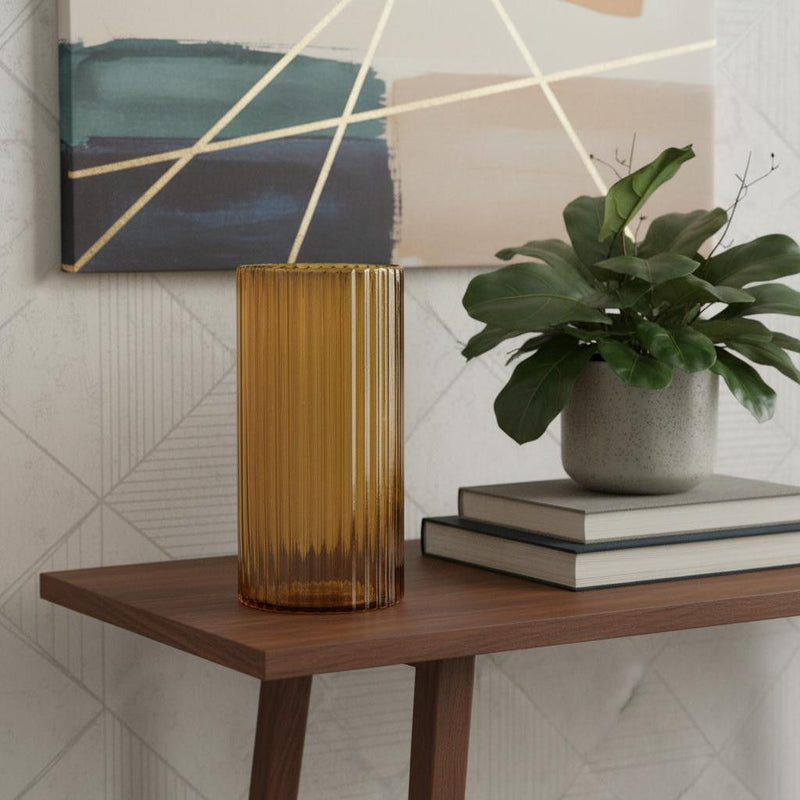 Ribbed Cylinder Table Vase - Amber