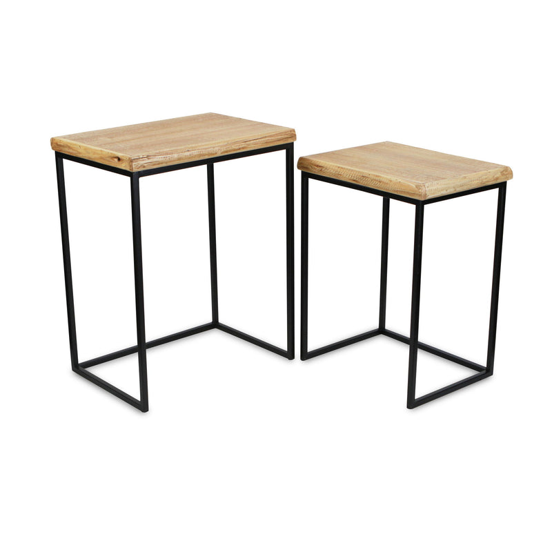 Solid Wood Nested Tables (Set of 2) - Black And Brown