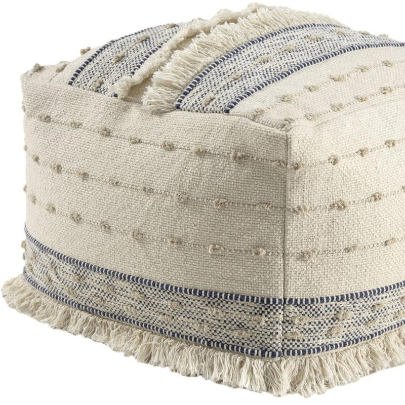 Cotton Wool Striped Pouf Ottoman - Ivory / Navy Blue