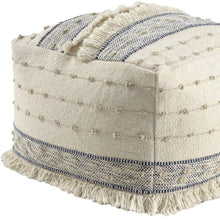 Load image into Gallery viewer, Cotton Wool Striped Pouf Ottoman - Ivory / Navy Blue
