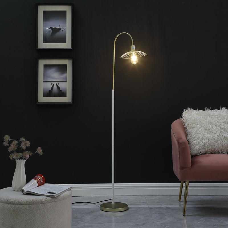 Arched Floor Lamp With Gold Metal Cage Shade - Gold