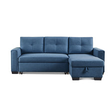 Load image into Gallery viewer, Polyester Blend Convertible Futon Sleeper Sofa With Black Legs - Blue
