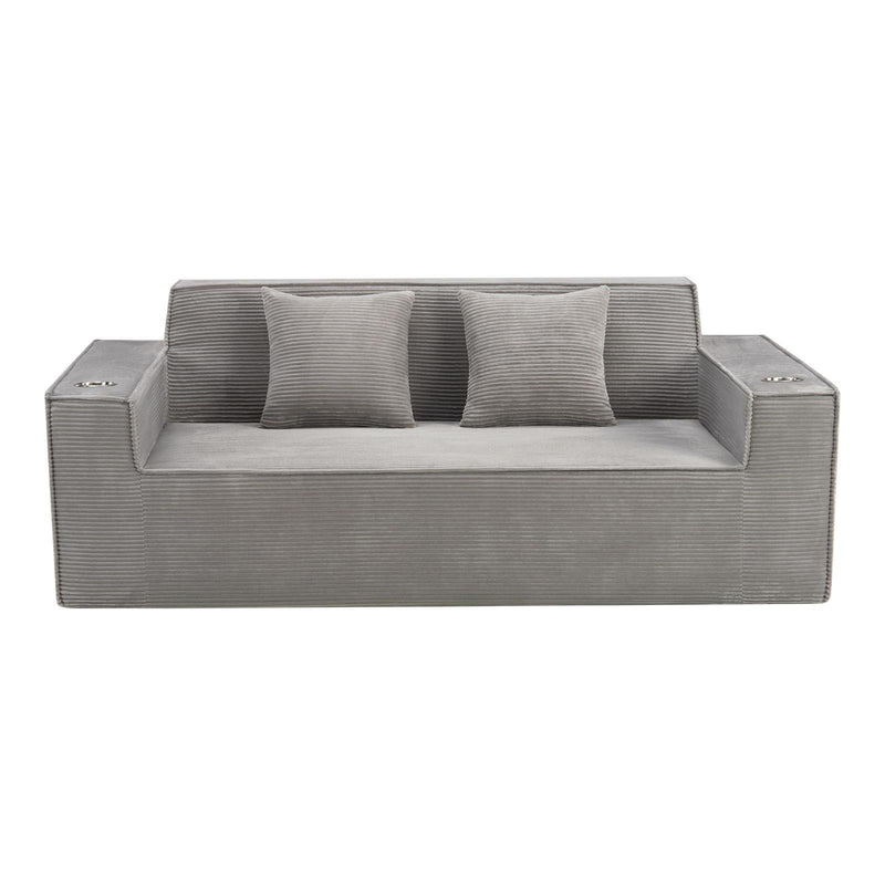 Corduroy Loveseat And Toss Pillows - Gray