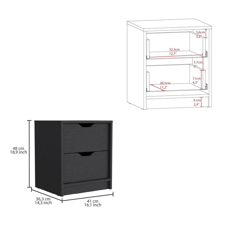Wood Two Drawer Nightstand - Black