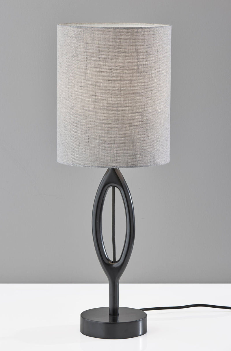 Solid Wood Round Table Lamp With Gray Drum Shade - Black