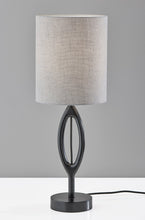 Load image into Gallery viewer, Solid Wood Round Table Lamp With Gray Drum Shade - Black
