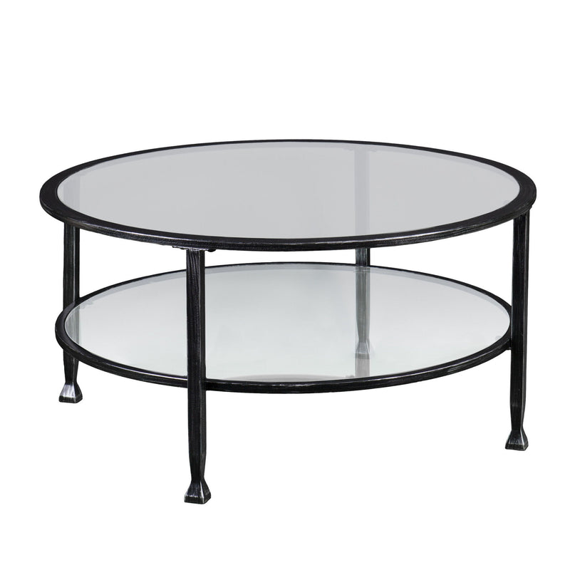 Glass Metal Round Coffee Table - Black