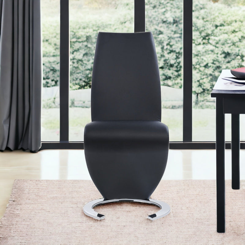 Faux Leather Dining Parsons Chairs (Set of 2) - Black