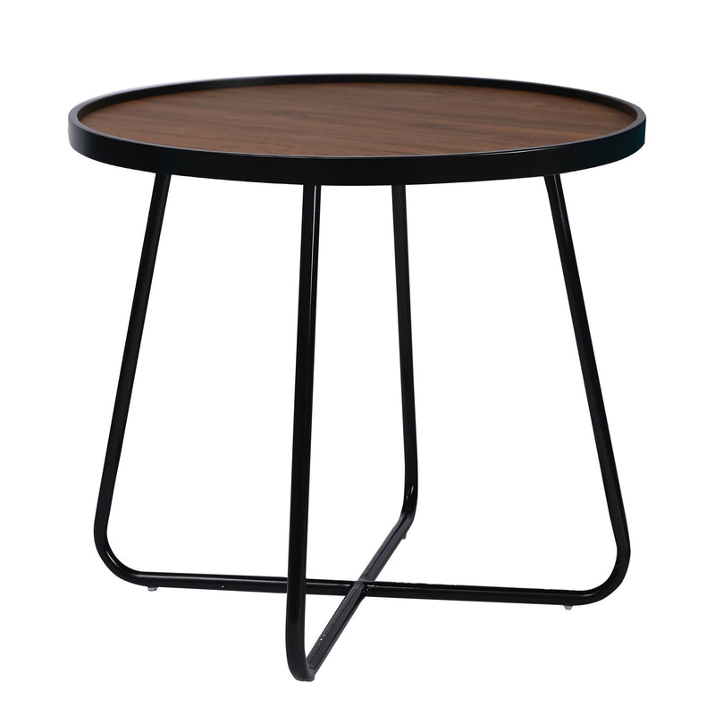 24" Wood And Metal Round Cross Legs Coffee Table - Black