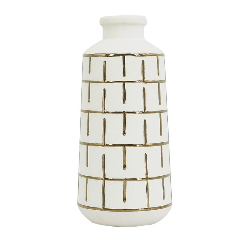 Geometric Cylindrical Table Vase - Ivory / Ivory