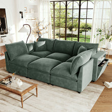 Load image into Gallery viewer, Modern Sectional Sofa U-Shaped With Movable Ottoman Storage Armrests And USB Ports
