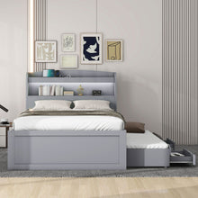 Load image into Gallery viewer, Platform Bed With LED Headboard, Charging Station, Trundle And 2 Drawers

