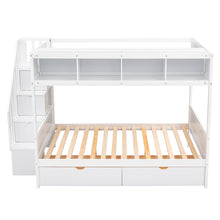 Load image into Gallery viewer, Twin over Full Bunk Bed with Shelfs, Storage Staircase and 2 Drawers, White
