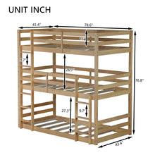 Load image into Gallery viewer, Twin Over Twin Over Twin Triple Bunk Bed With 2 Built In Ladders, Guardrails - Natural
