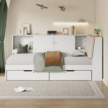 Load image into Gallery viewer, L-Shaped Daybed Corner Bed Under Bed Drawers With Storage Bookcase And Upholstered Headboard And USB Charging Ports
