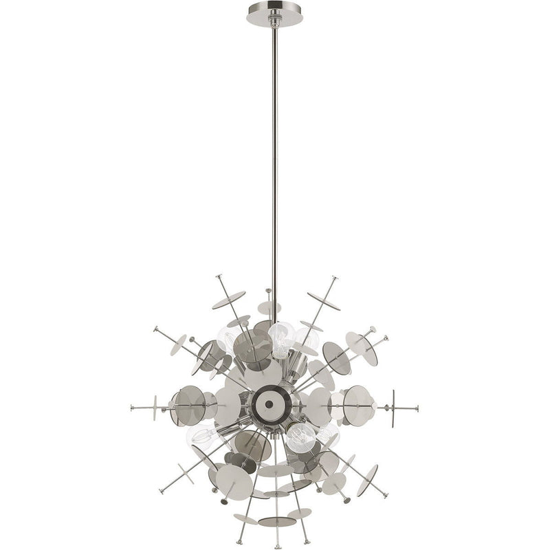 32" Six Light Dimmable Chandelier With Shades - Silver