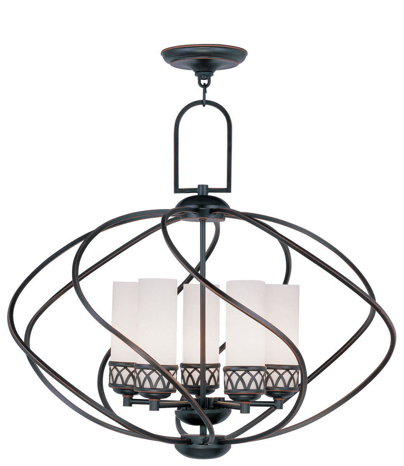 24'' Five Light Dimmable Chandelier With Shades - Bronze