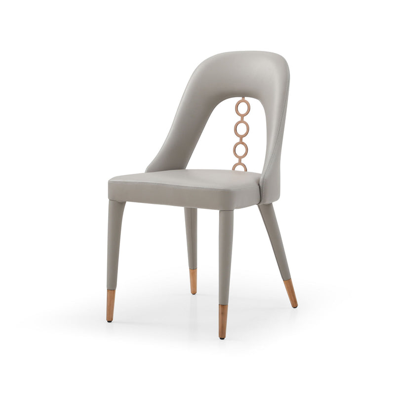Faux Leather Dining Side Chairs With Rose Accents (Set of 2) - Light Gray