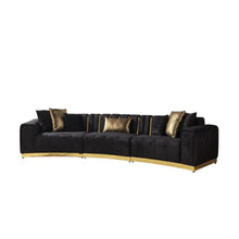 Load image into Gallery viewer, Velvet Curved Three Piece Sectional With Toss Pillows - Black
