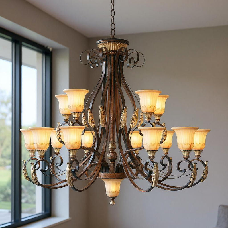 47" Multi Light Dimmable Chandelier With Shades - Bronze