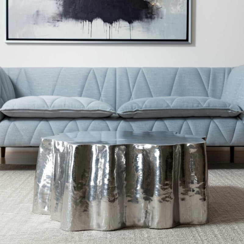 37" Aluminum Free Form Solid Coffee Table - Silver