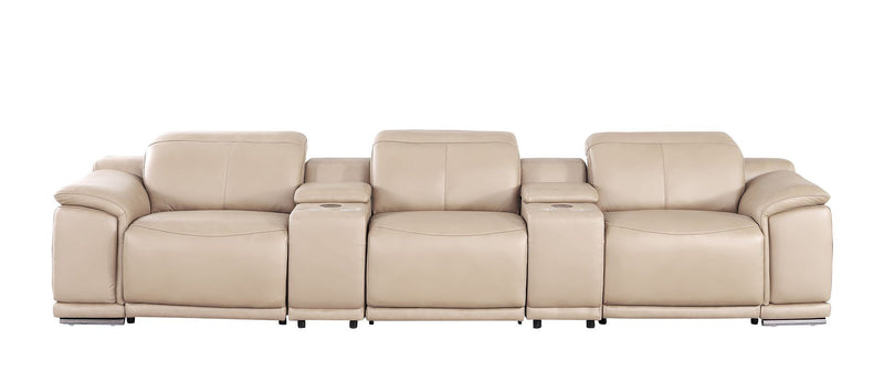 134" Leather Reclining Stainless Steel USB Sofa - Beige