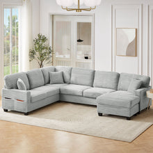 Load image into Gallery viewer, Upholstered U-Shaped Sectional Sofa With Movable Ottoman And Side Storage Pockets
