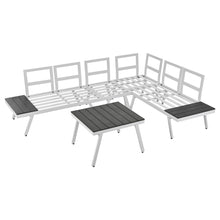 Load image into Gallery viewer, TOPMAX Industrial 5-Piece Aluminum Outdoor Patio Furniture Set, Modern Garden Sectional Sofa Set with End Tables, Coffee Table and Furniture Clips for Backyard, White+Grey
