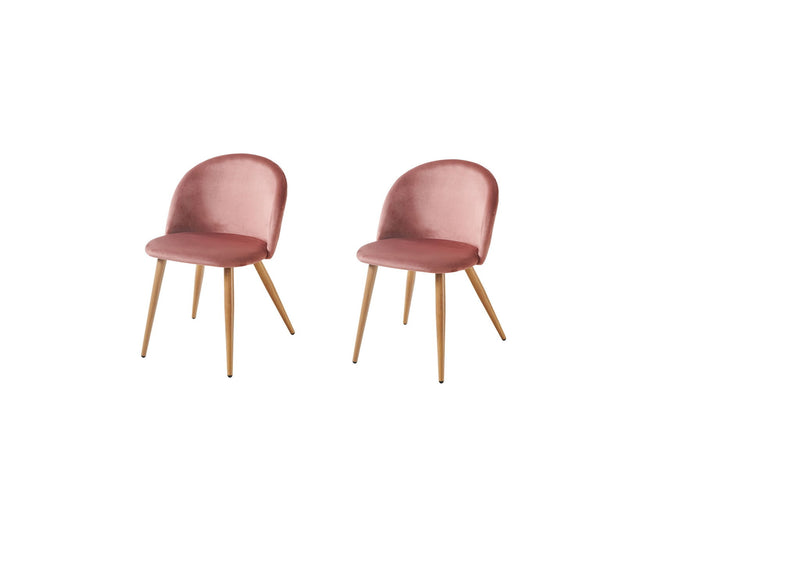 Upholstered Velvet Dining Side Chairs (Set of 2) - Pink / Oak