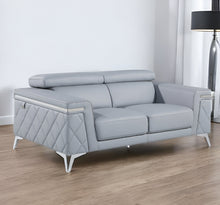 Load image into Gallery viewer, Metallic Leather Loveseat - Light Blue / Silver

