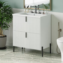 Load image into Gallery viewer, Fluted Bathroom Vanity With Ceramic Sink, Freestanding Design
