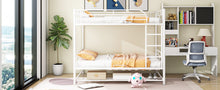 Load image into Gallery viewer, Full Over Full Metal Bunk Bed with Shelf and Guardrails, White
