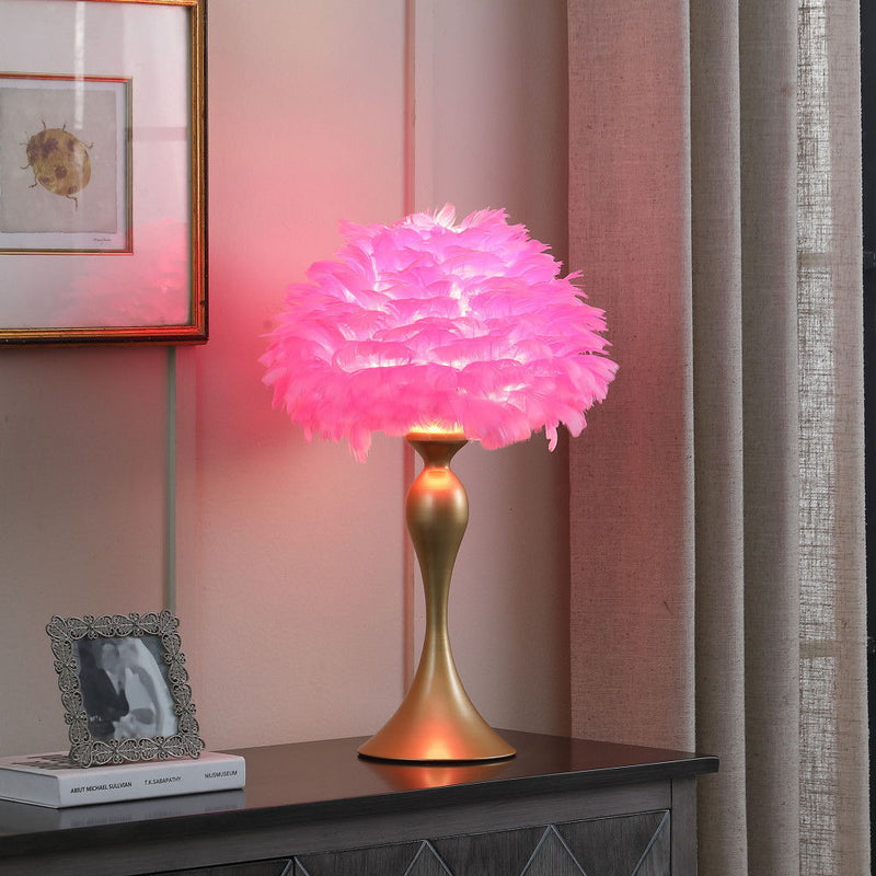 Glam Feather And Gold Table Lamp - Hot Pink
