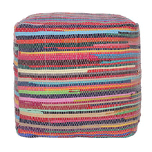 Load image into Gallery viewer, Cotton Cube Striped Pouf Ottoman - Red

