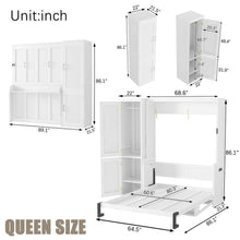 Load image into Gallery viewer, Queen Size Murphy Bed With Wardrobe, Space-Saving Hidden Wall Bed With Desk And Charging Station - White

