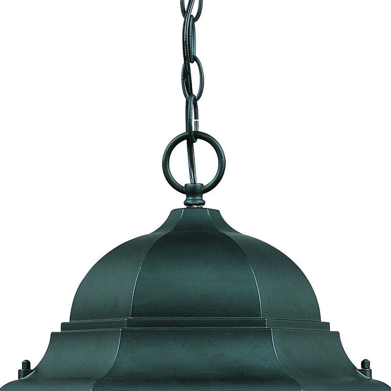 Three Light Domed Glass Lantern Hanging Light - Matte Black / Hunter Green