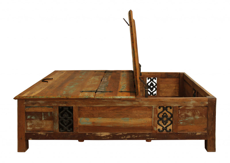 Rectangular Storage Wood Coffee Table - Green and Brown