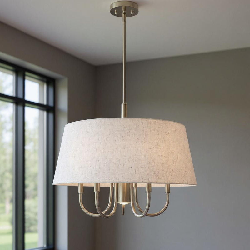 22'' 6 Light Dimmable Chandelier With Shades - Nickel