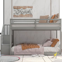 Load image into Gallery viewer, Twin Over Twin Floor Bunk Bed, Ladder With Storage
