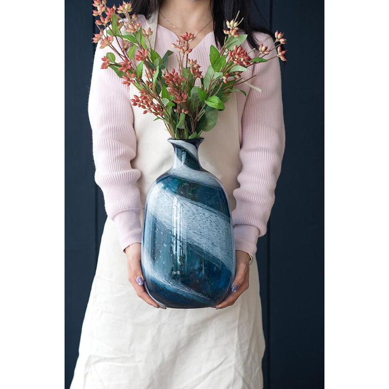 Striped Swirl Art Table Vase (574247) - Blue / White