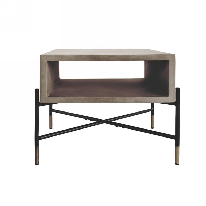 Metal Open Industrial End Table - Gray Concrete And Black