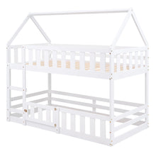 Load image into Gallery viewer, Twin over Twin House Bunk Bed with Fence and Door, White
